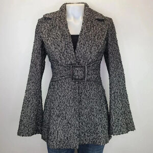 Jessica Simpson Black White Boucle Tweed Fit Flare Bell Sleeve Coat Y2K XS